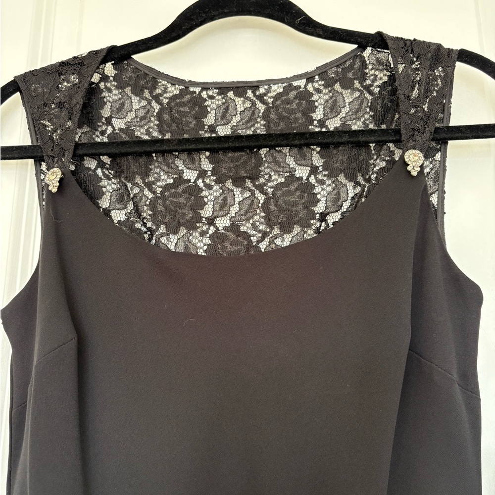 NWT Evan-Picone Women 8P Black Lace Sheath Dress Sleeveless Rhinestone Accent - Picture 4 of 10